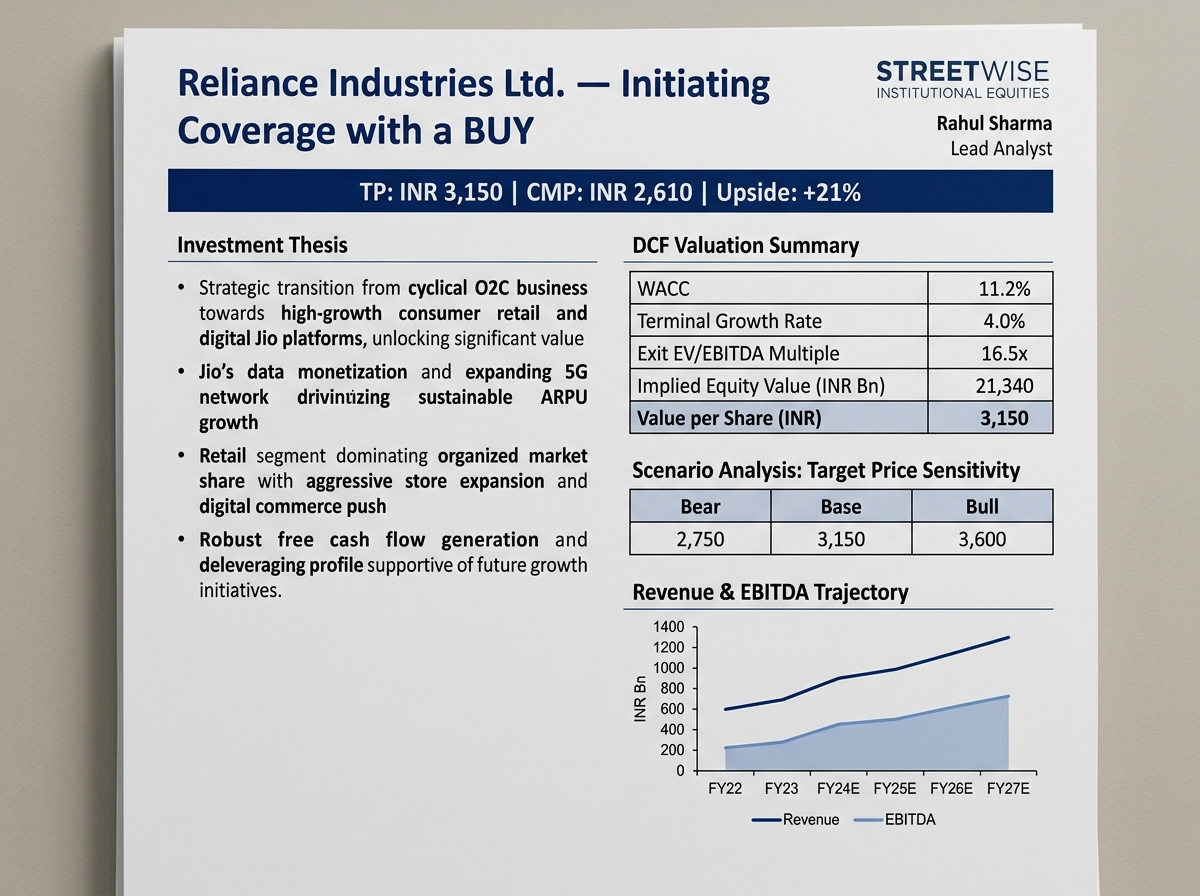 Sample page from a Valuevade student initiating-coverage report on an Indian large-cap